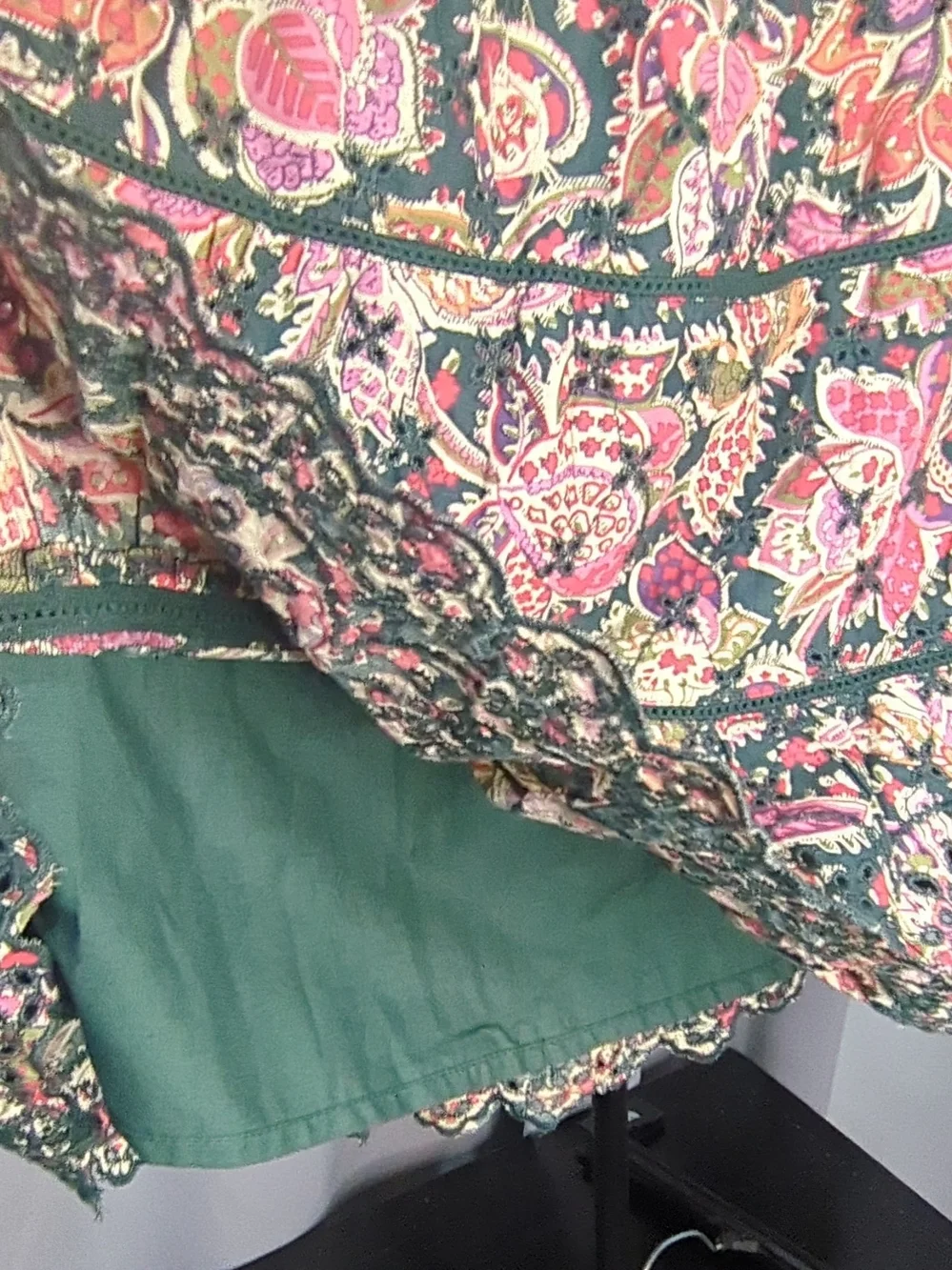 NWT Paisley Green Cotton Mini Skirt in Pink and Green